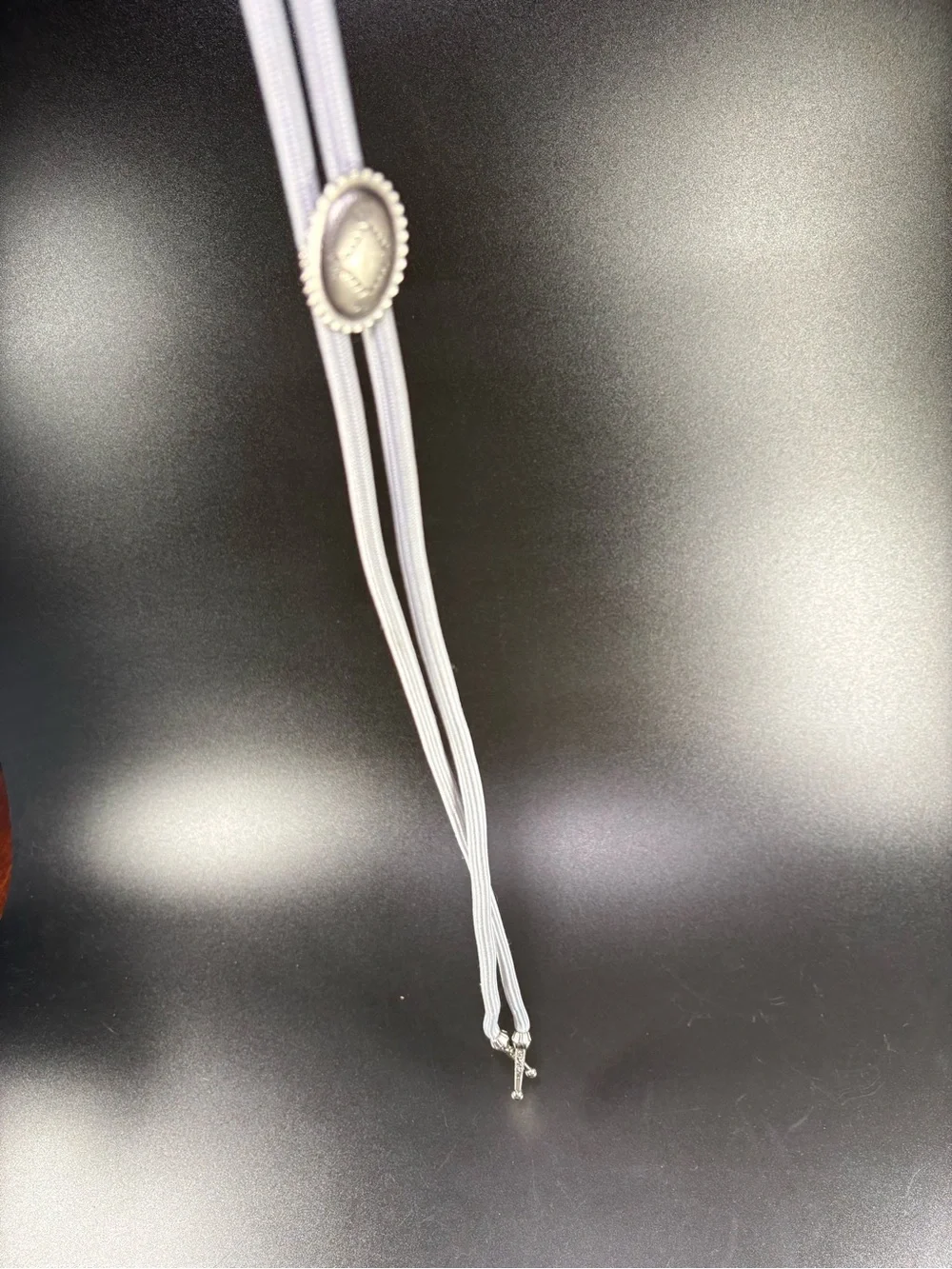 Grey Cord Bolo Tie Necklace with Silver Tips